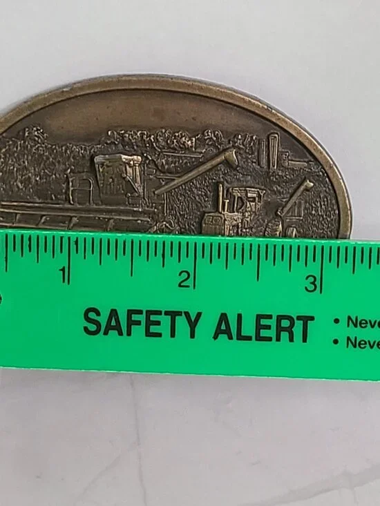 Brass Belt Buckle Bergamot Vintage 1977 Farming Combine Made USA - Picture 5 of 10